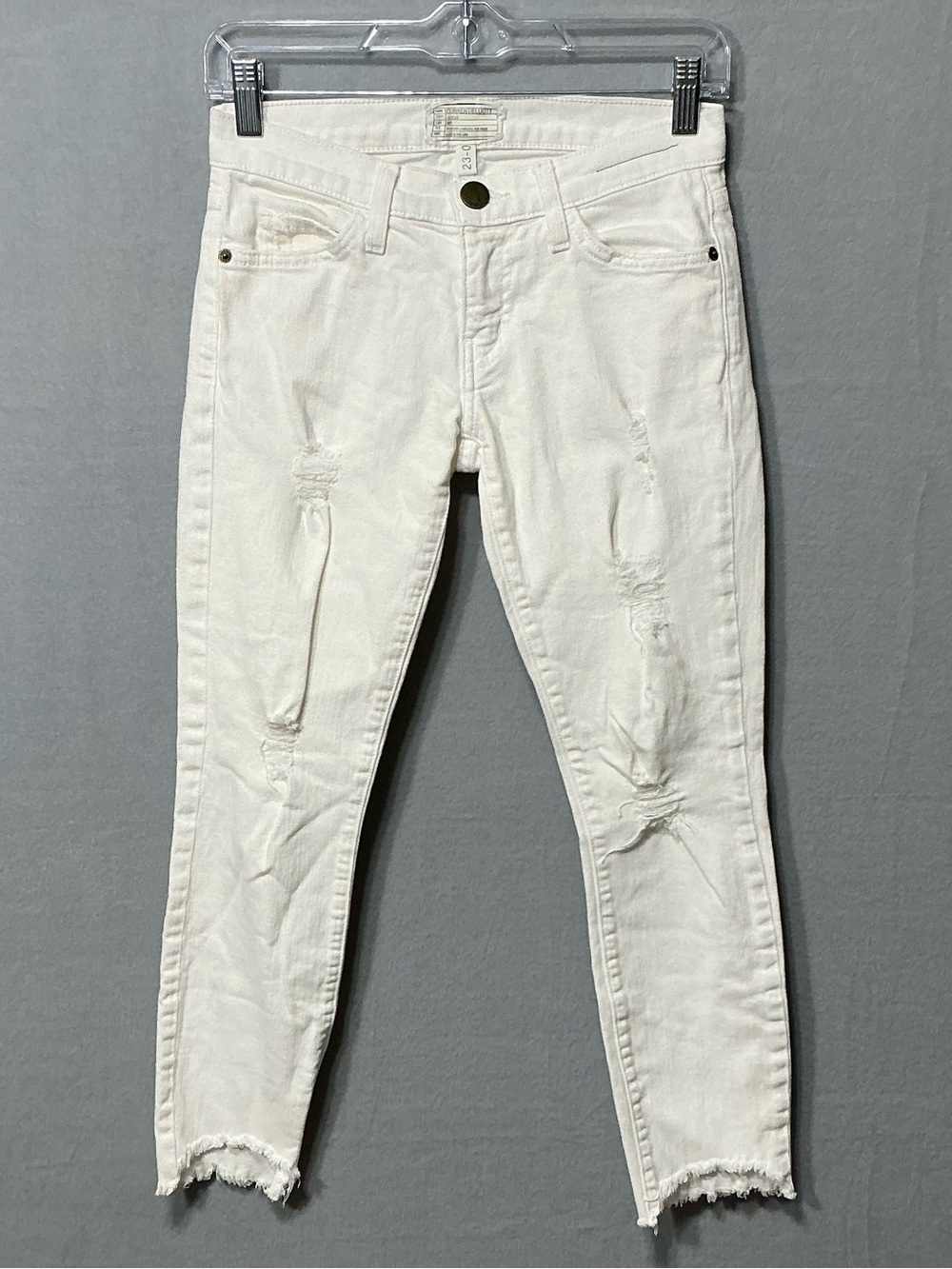 skinny Jeans Current/Elliott The Stiletto Sugar Destroy Distressed White Size 23